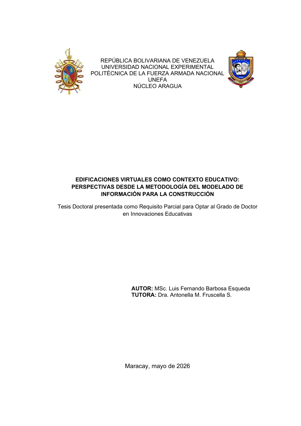 Portada de tesis doctoral de Luis F. Barbosa Esqueda